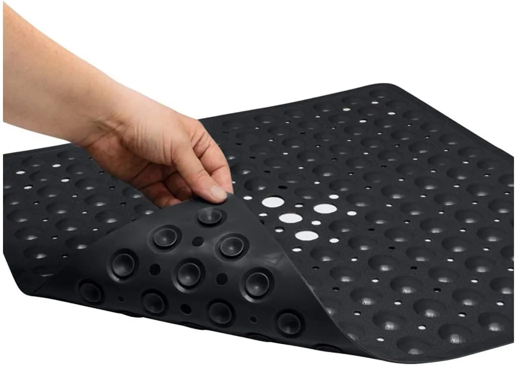 ENKOSI 21 x 21 inch Square Non-Slip Shower Mat – Anti-Slip Shower Mats for Inside Shower – Secure Grip for Shower Stall Floors – Quick-Dry with Drain Holes(21x21 Black)
