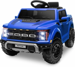 ENYOPRO 12V Licensed Ford F-150 Raptor Toddler Ride On Car w/Remote Control, Battery Powered Kids Electric Car w/LED Lights, Bluetooth, Soft Start, 4-Wheel Shock Absorber, Truck Bed Storage (Blue)