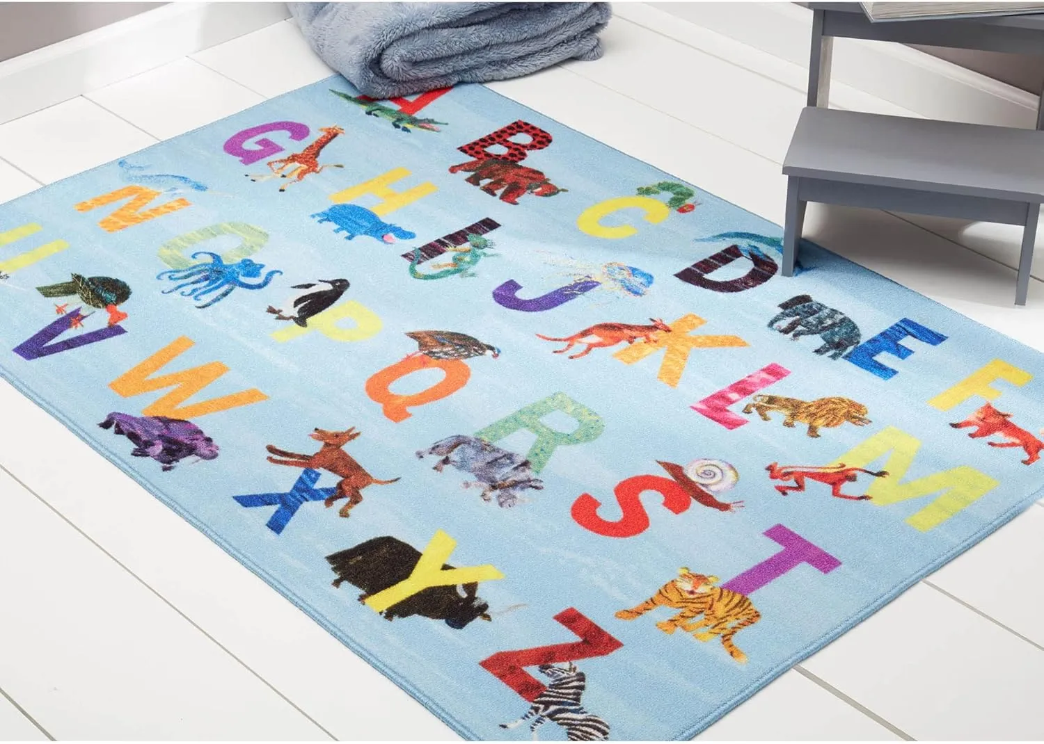 Eric Carle Elementary Blue Alphabet Kids Machine Washable Area Rug Blue/Orange, 35"x51"