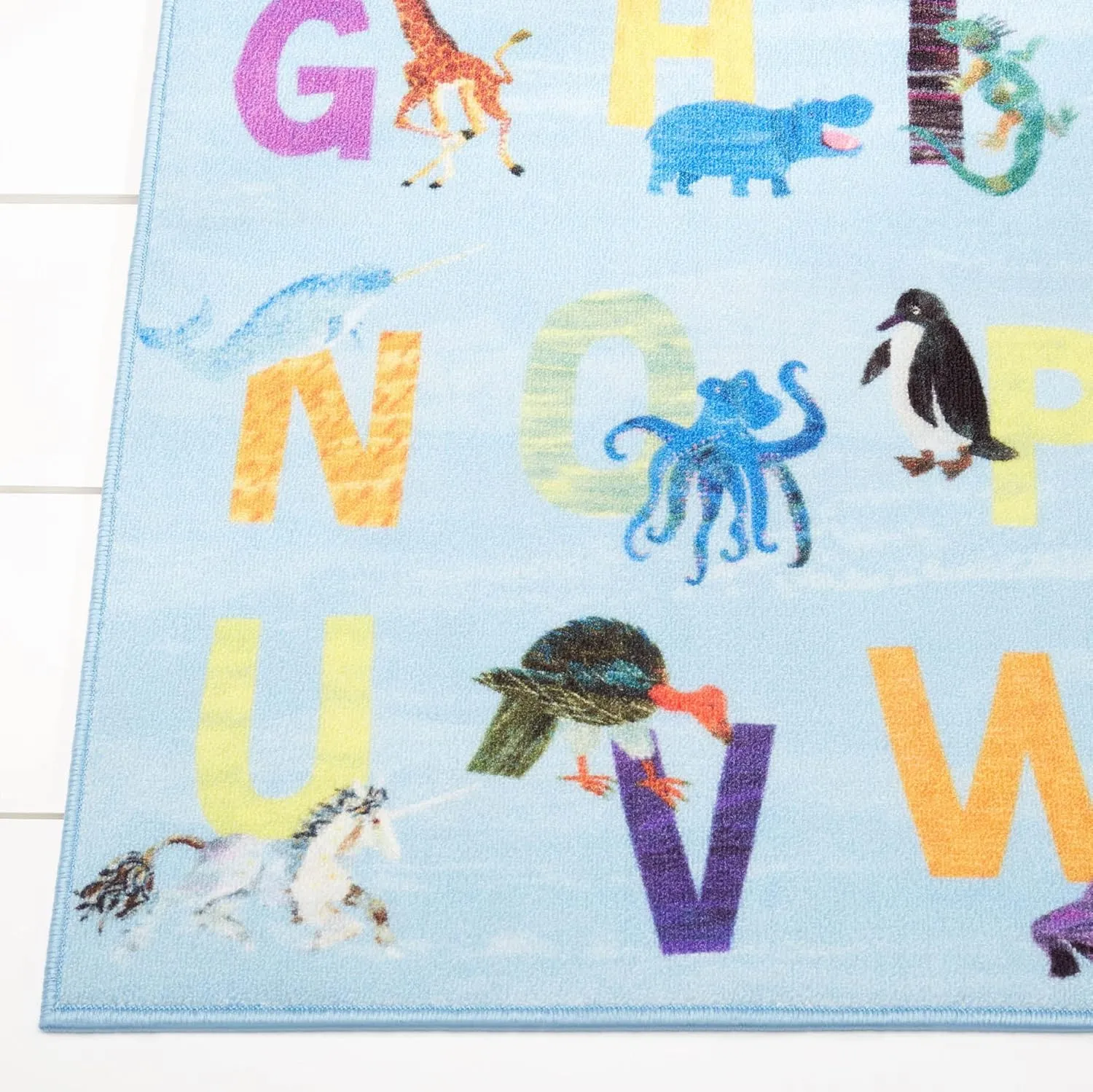 Eric Carle Elementary Blue Alphabet Kids Machine Washable Area Rug Blue/Orange, 35"x51"