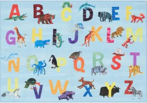 Eric Carle Elementary Blue Alphabet Kids Machine Washable Area Rug Blue/Orange, 35"x51"