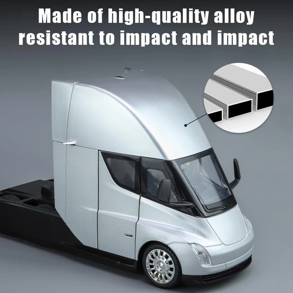 EROCK 1:24 Semi Truck Head, semi car Model, Alloy Body, Sound and Light Functions, Suitable for Adults and Children Gift Decoration Collectibles.(Silver)