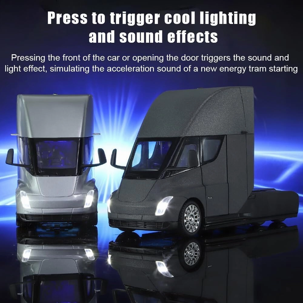 EROCK 1:24 Semi Truck Head, semi car Model, Alloy Body, Sound and Light Functions, Suitable for Adults and Children Gift Decoration Collectibles.(Silver)