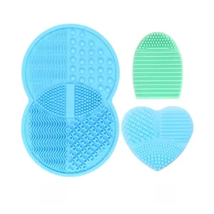 ESARORA Makeup Brush Cleaning Mat, Makeup Brush Cleaner Set of 3 Mini Cosmetic Brush Cleaner Mat Portable Washing Tools (blue)