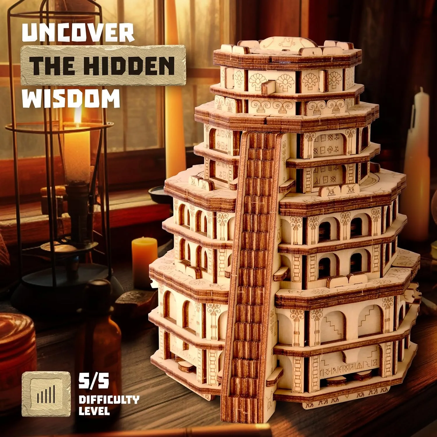ESC WELT Quest Tower - 3D Escape Game Puzzle Box - Brain Teaser Puzzle for Adults & Teens - Eco-Friendly Wooden Escape Room Game - Mind Puzzle Game with Hidden Compartment - Family Games Puzzle