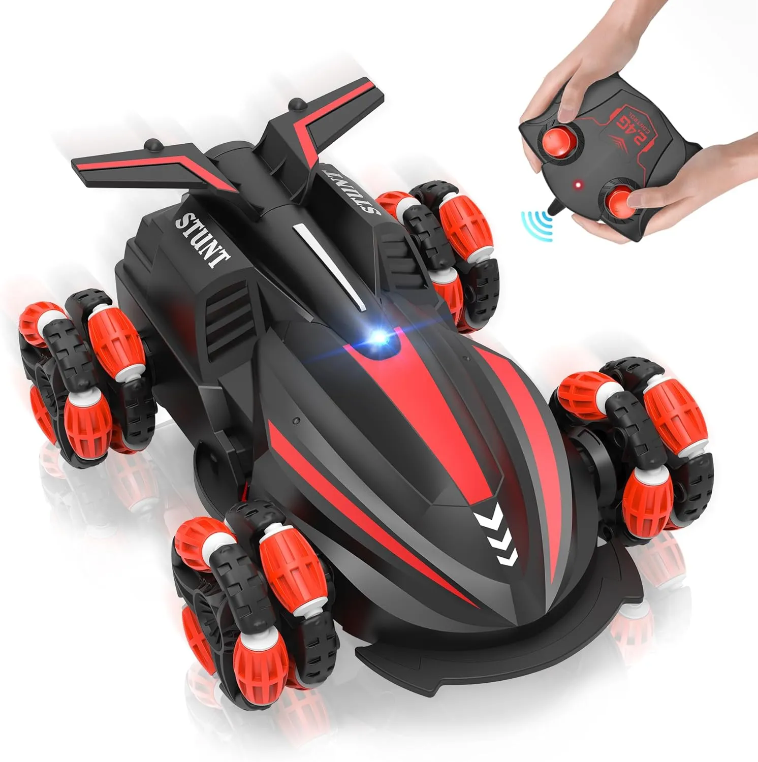 Eulogia Remote Control Stands Up Car, 2.4GHz RC Stunt Spin Car, Features 360° Rotation, Drift, Forward, Backward, All-Terrain Cars Toys for 4-10 Boys Girls, for Thanksgiving New Year（Red