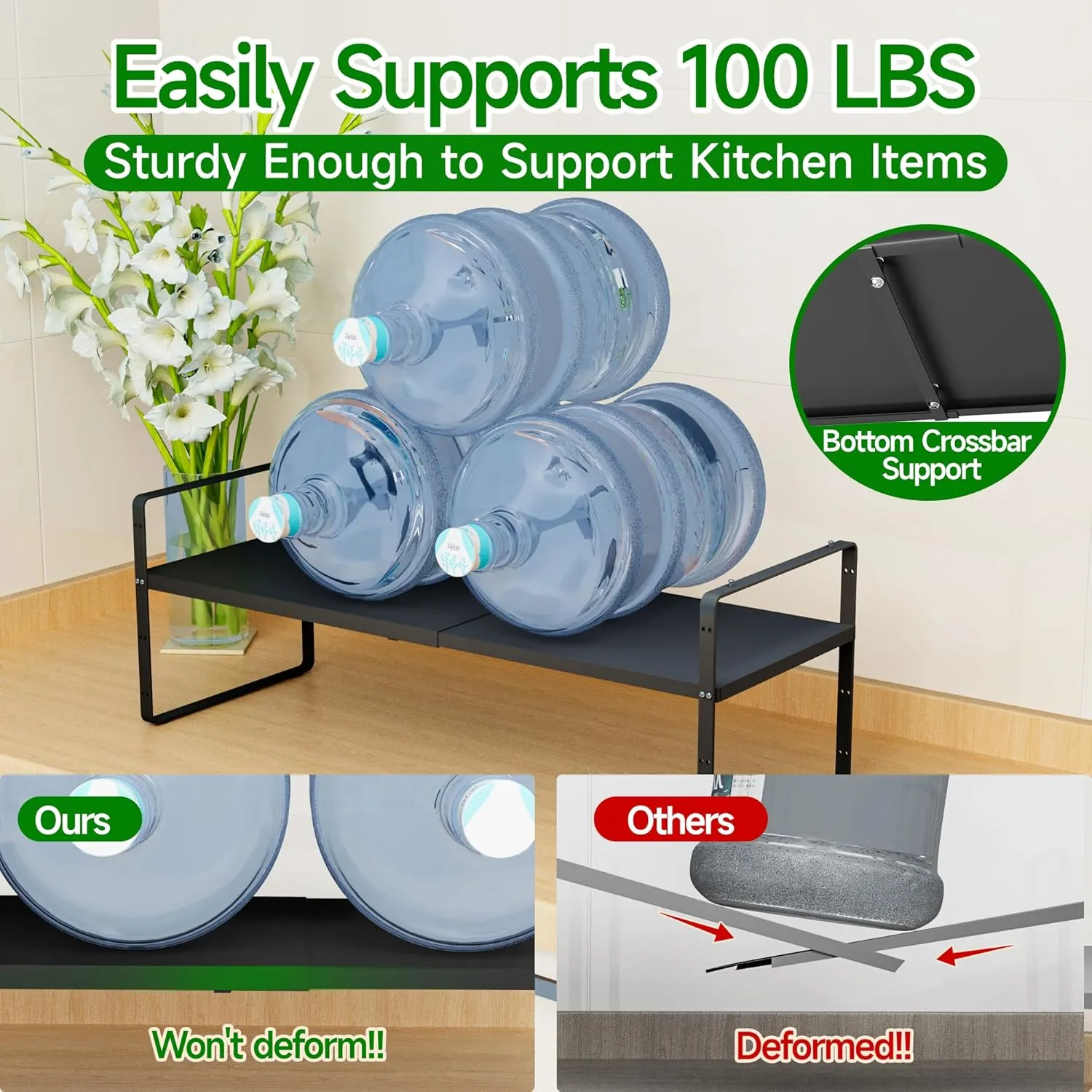 Expandable Cabinet Organizer Shelf, Adjustable Height Organizer Riser for Kitchen Cabinet Spice Rack Locker Pantry Cupboard Under Sink Countertop Desk Organization Metal Stackable Shelves