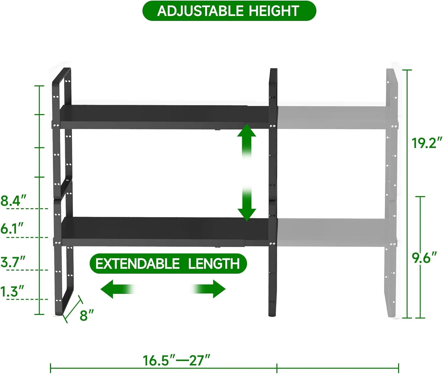 Expandable Cabinet Organizer Shelf, Adjustable Height Organizer Riser for Kitchen Cabinet Spice Rack Locker Pantry Cupboard Under Sink Countertop Desk Organization Metal Stackable Shelves
