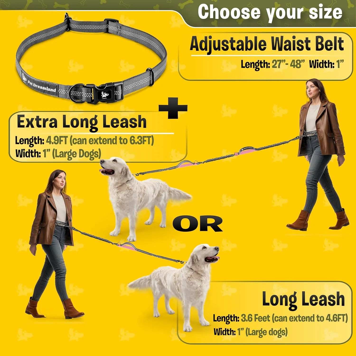 Exquisite Hands-Free Leash for Large Dogs: Ultimate Comfort & Freedom for Running, Walking, Hiking. Premium Quality, Durable & Versatile Waist Belt Leash. Your Dog Will Love It.