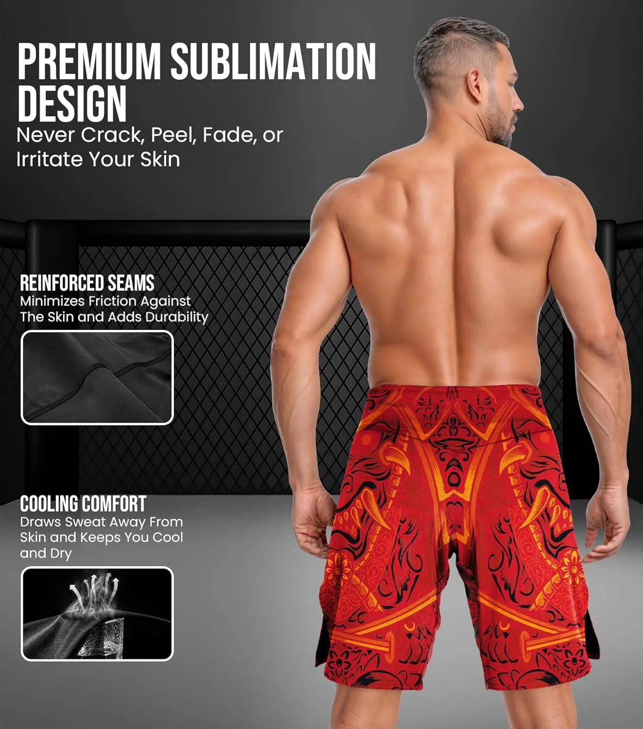Exxact Sports Pro MMA Shorts, No-Gi BJJ Jiu Jitsu Shorts for Men, Boxing, UFC, Cross Training, Kickboxing & Grappling Shorts.