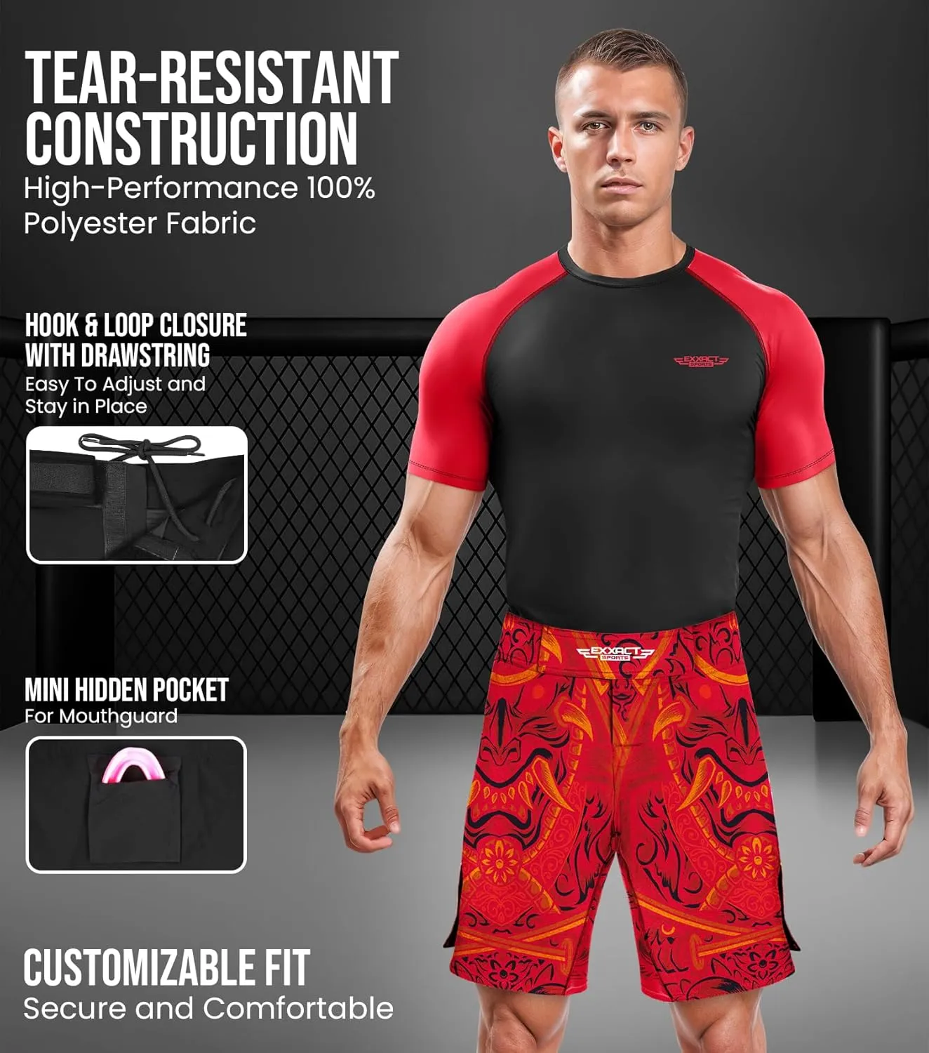 Exxact Sports Pro MMA Shorts, No-Gi BJJ Jiu Jitsu Shorts for Men, Boxing, UFC, Cross Training, Kickboxing & Grappling Shorts.
