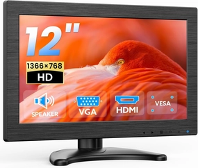Eyoyo EM116DF 12-inch Small Monitor: 1366x768 HD Resolution Mini LED Screen with HDMI VGA Inputs Video Monitors for Computer PC Security Camera