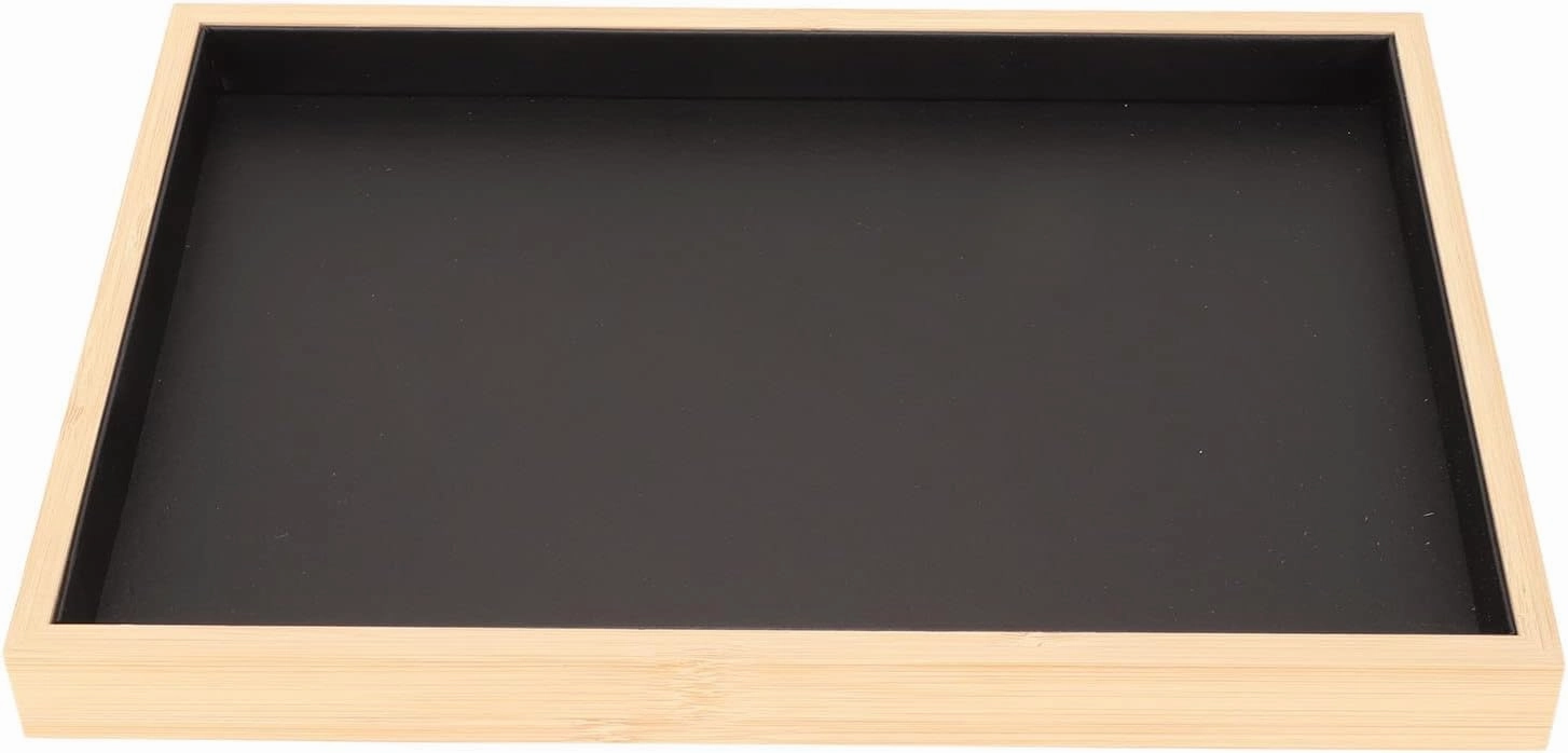 F&Y Flat Jewelry Holder Tray: Stackable Display for Earrings, Necklaces, Bracelets, Brooches, and Watches, Elegant Black Storage Case with Velvet Lining