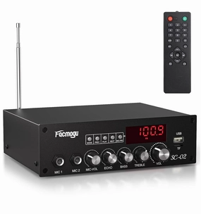 Facmogu SC02 Stereo Audio Amplifier, 200W Bluetooth 5.3 Power Amplifier, Dual TPA3116 amplifier Receiver Home Theater Audio System, w/RCA, USB, TF, MIC in, Bass Treble, Echo, FM Radio for Home Speaker