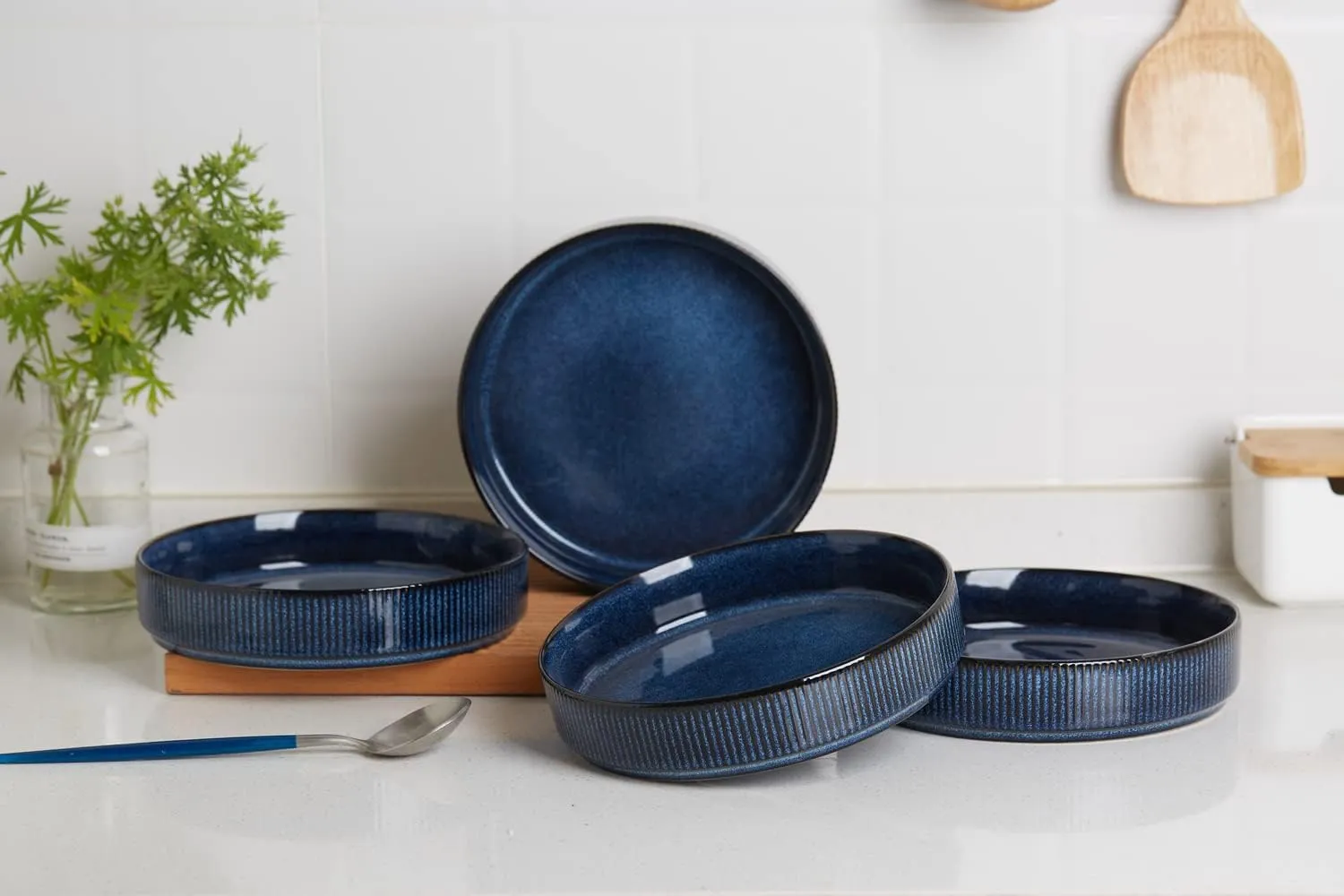 famiware Star 7.5" Pasta Bowls Set, Salad Bowl Set of 4, Double Reactive Glaze, Stackable, Ideal for Your Friend for Housewarming, Festivals, Nebulas Blue
