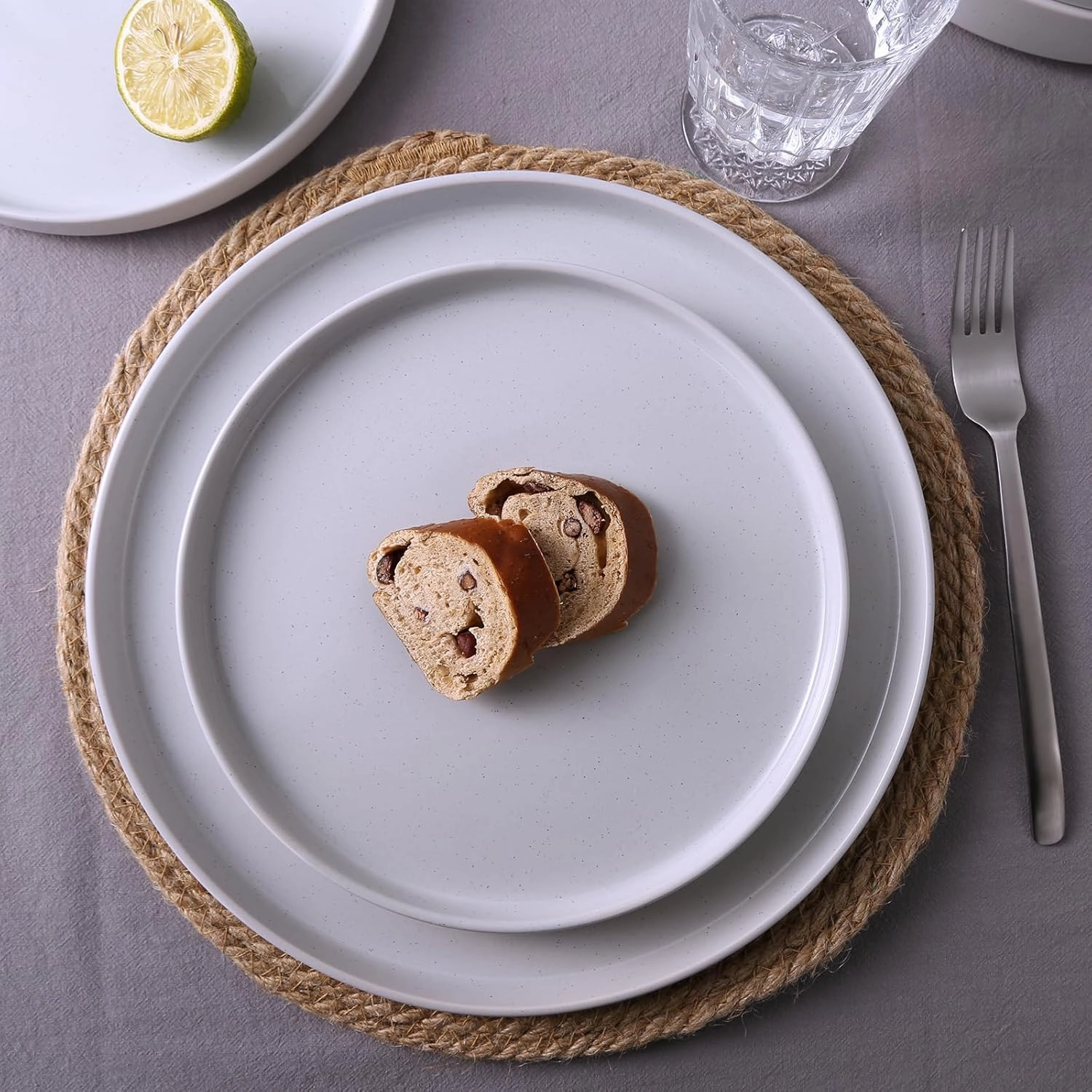 Famiware Nebula Plates and Bowls Set, 12 Pieces Dinnerware Sets, Dishes Set for 4, Light Gray