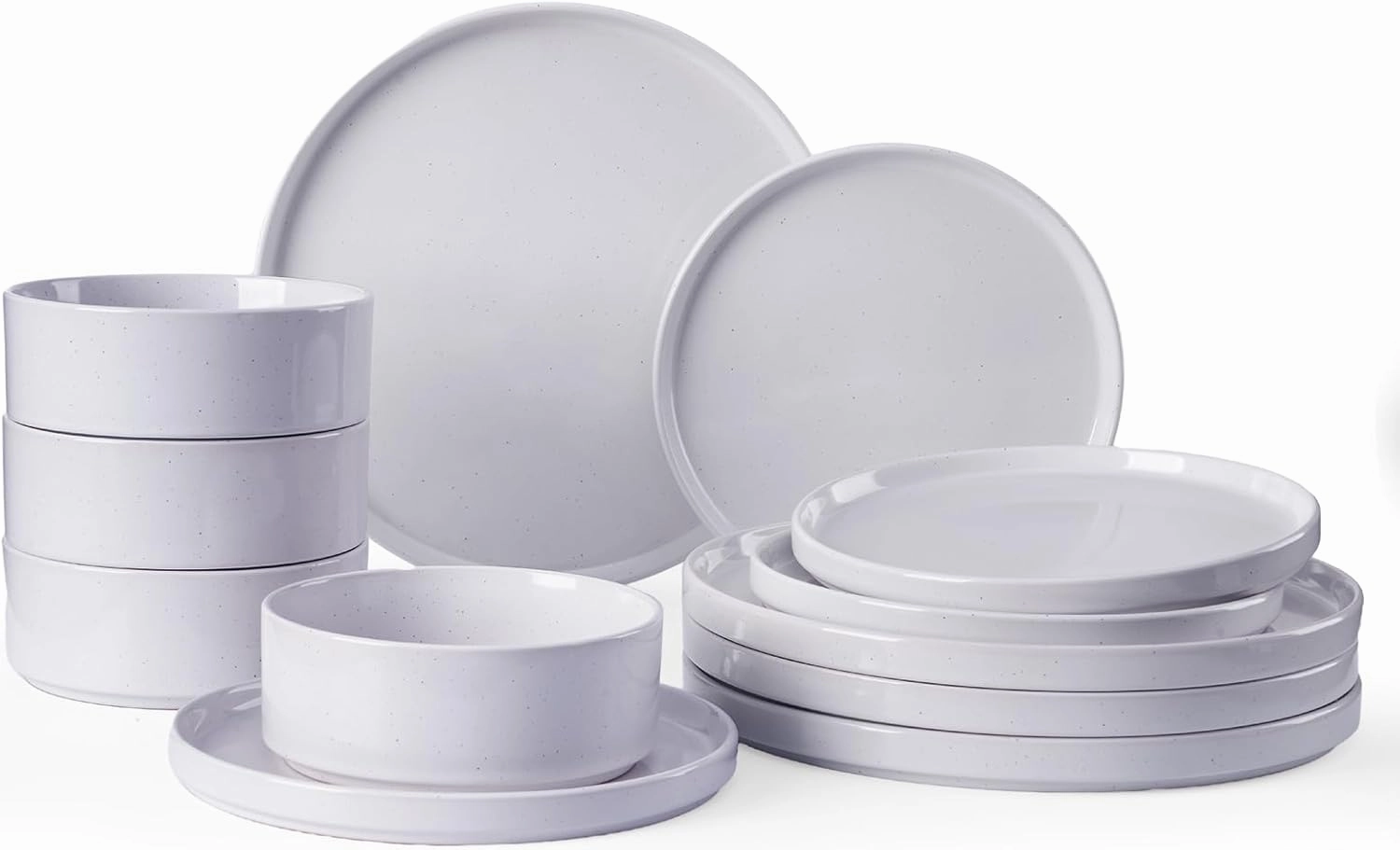 Famiware Nebula Plates and Bowls Set, 12 Pieces Dinnerware Sets, Dishes Set for 4, Light Gray