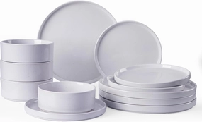 Famiware Nebula Plates and Bowls Set, 12 Pieces Dinnerware Sets, Dishes Set for 4, Light Gray