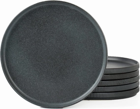 Famiware Star Dinner Plates for 6, 10 inches Plate Set, Scratch Resistant, Stoneware Dinnerware, Kitchen Modern Rustic Serving Dishes, Matte Dark Charcoal (Full Glaze)