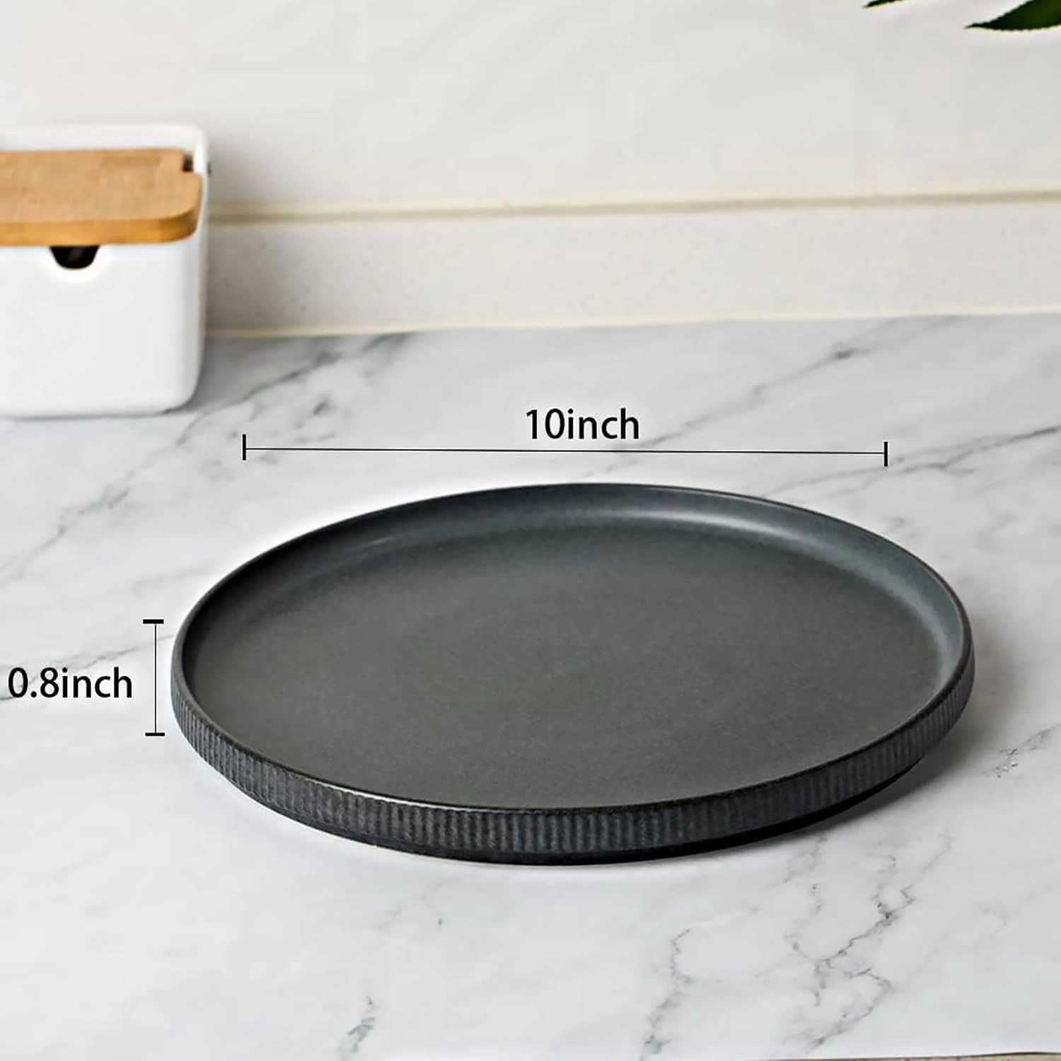Famiware Star Dinner Plates for 6, 10 inches Plate Set, Scratch Resistant, Stoneware Dinnerware, Kitchen Modern Rustic Serving Dishes, Matte Dark Charcoal (Full Glaze)
