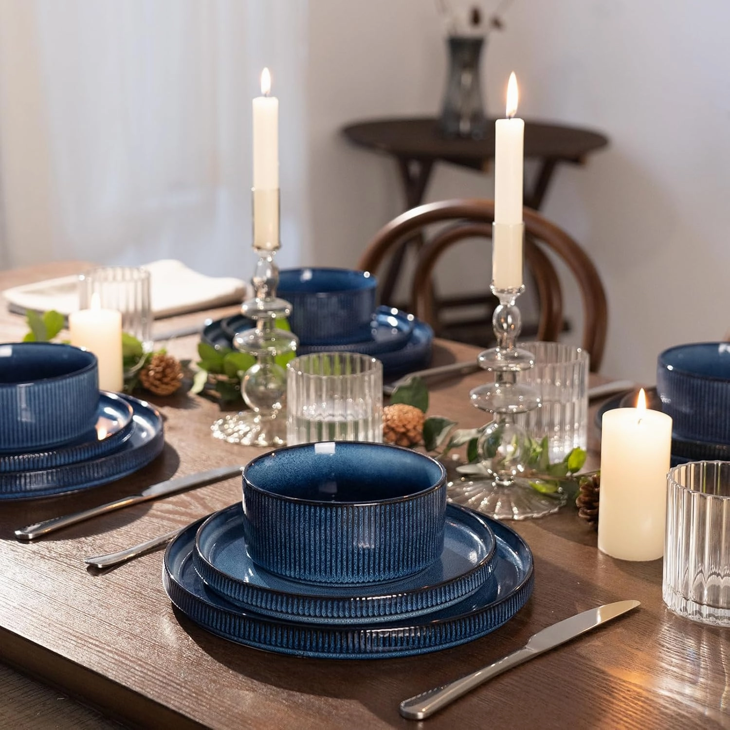 famiware Star Dinner Plates for 6, 10 inches Plate Set, Scratch Resistant, Stoneware Dinnerware, Kitchen Modern Rustic Serving Dishes, Nebulas Blue