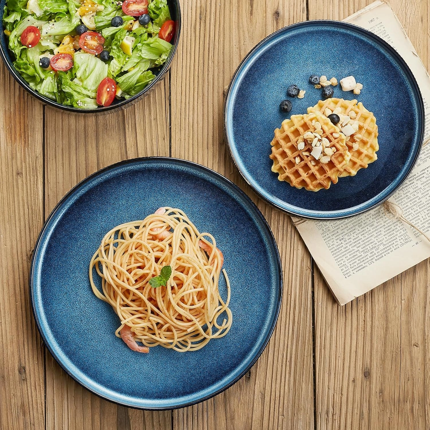 famiware Star Dinner Plates for 6, 10 inches Plate Set, Scratch Resistant, Stoneware Dinnerware, Kitchen Modern Rustic Serving Dishes, Nebulas Blue