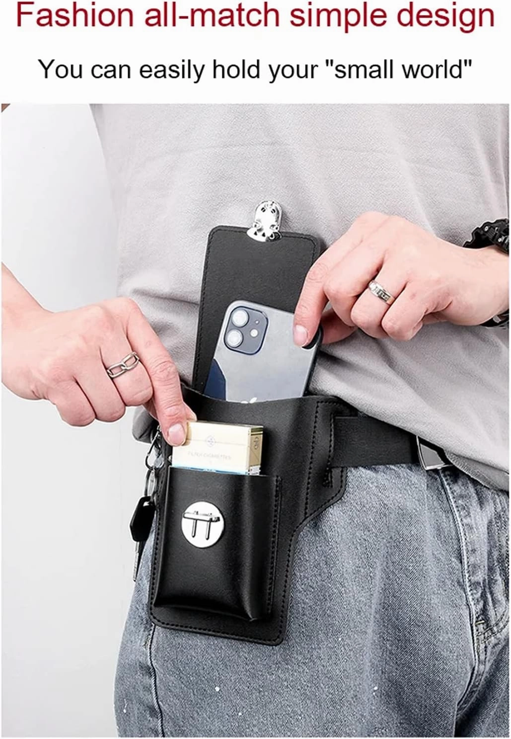 Fanny Pack for Men PU Leather Hiking Waist Bag Multifunction Waist Pouch Slim Belt Bag Chest Bag Fit (1 PC, Black)