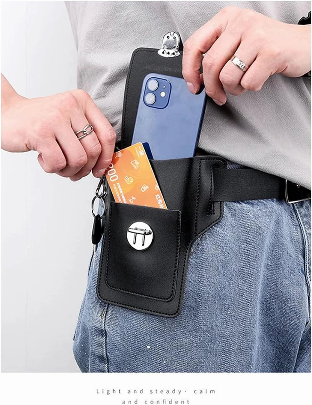 Fanny Pack for Men PU Leather Hiking Waist Bag Multifunction Waist Pouch Slim Belt Bag Chest Bag Fit (1 PC, Black)