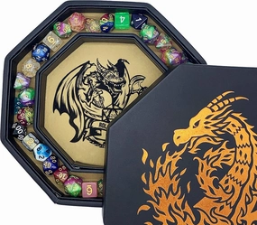 Fantasydice-Chromatic Dragon -with Roll or Die Artwork Dice Tray - 9" Octagon with Lid and Dice Staging Area- Holds 5 Sets of Dice(7 / Standard) for All Tabletop RPGs Like D&D, Call of Cthulhu