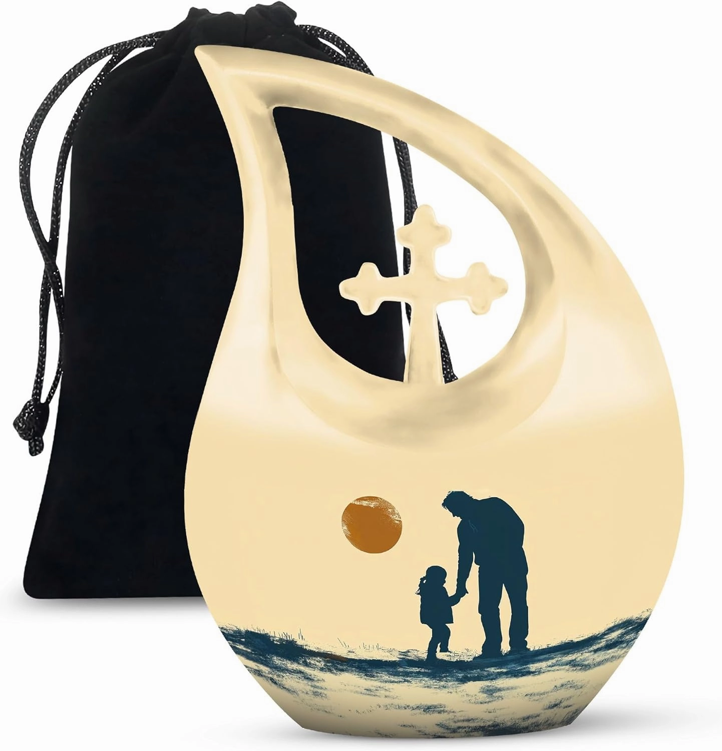 Father Son Fishing Urn for Human Ashes - Burial Urns for Dad Memorial - 10 Inch Large Urn with Velvet Bag - Decorative Urns - Pack of 1