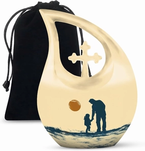 Father Son Fishing Urn for Human Ashes - Burial Urns for Dad Memorial - 10 Inch Large Urn with Velvet Bag - Decorative Urns - Pack of 1