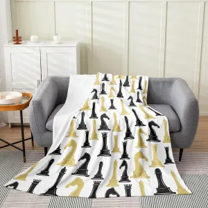 Feelyou Golden International Chess All Season,Bed Blanket Set Chess Board Game Plush Throw Blanket, for Sofa Couch Kids Checkerboard Flannel Fleece Blanket Chess Lovers Black Base Twin 60"x80"