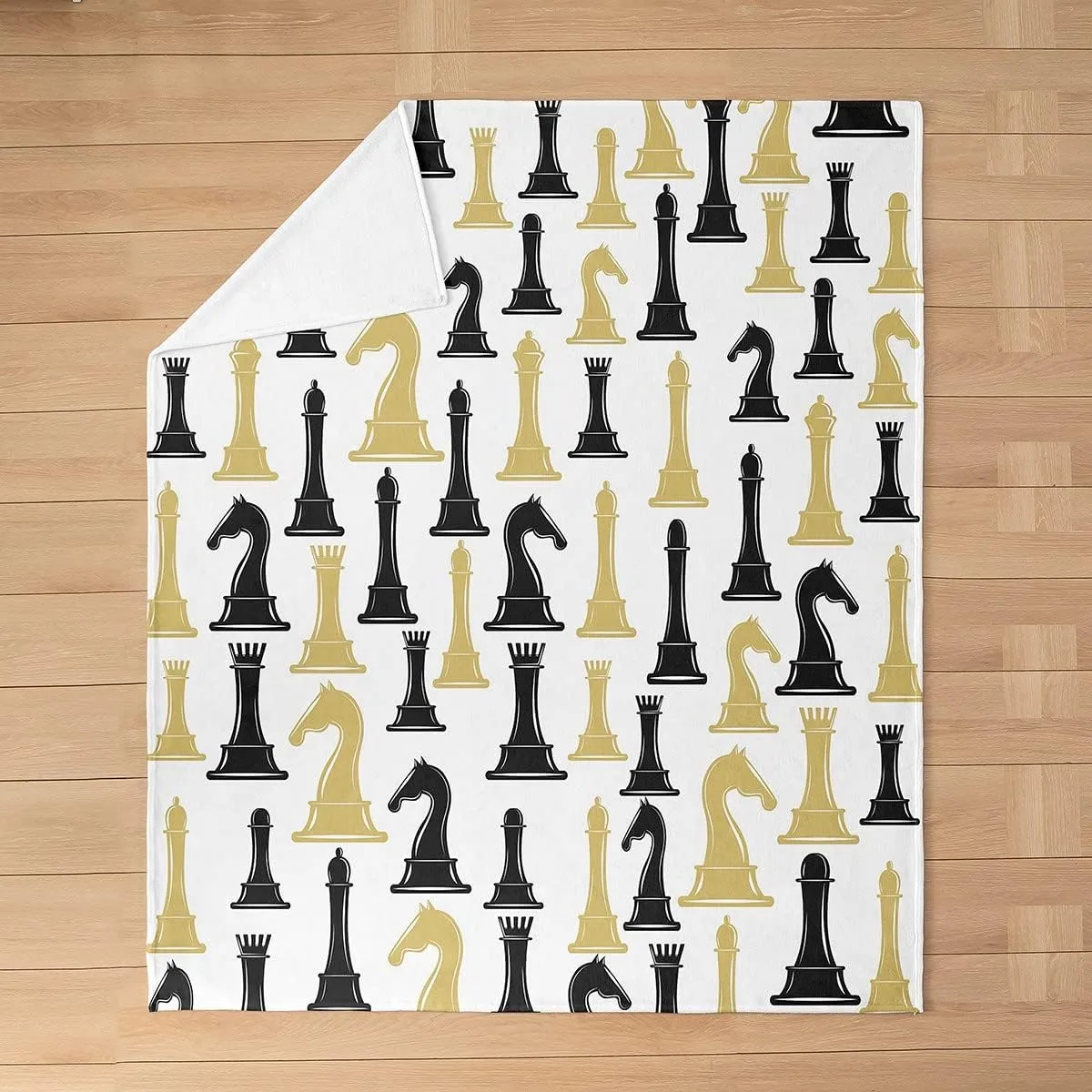Feelyou Golden International Chess All Season,Bed Blanket Set Chess Board Game Plush Throw Blanket, for Sofa Couch Kids Checkerboard Flannel Fleece Blanket Chess Lovers Black Base Twin 60"x80"