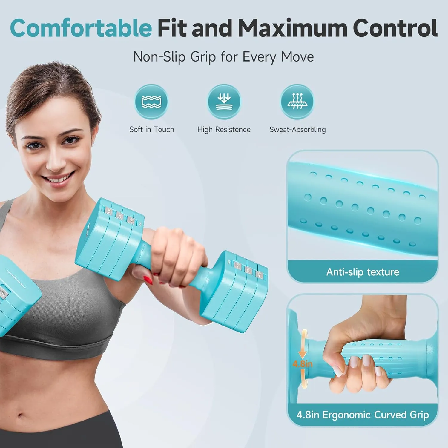 FEIERDUN Adjustable Dumbbell Set of 2, Each 2/4/6/8/10 lbs Weight for Women, Quick Adjust Weight, Double Locking Protection, Versatile Hand Weights for Home Gym & Outdoor Exercise