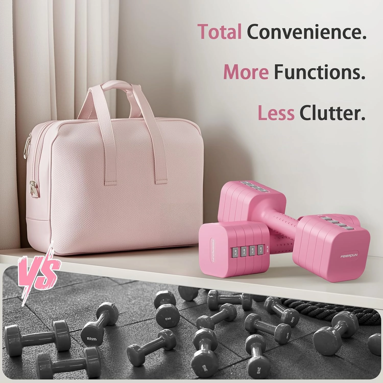 FEIERDUN Adjustable Dumbbell Set of 2, Each 2/4/6/8/10 lbs Weight for Women, Quick Adjust Weight, Double Locking Protection, Versatile Hand Weights for Home Gym & Outdoor Exercise
