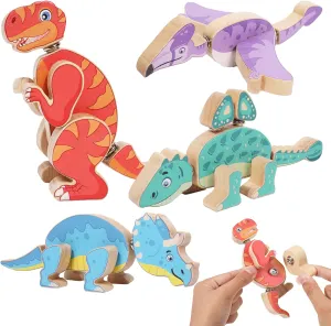 FEMBW Dinosaur Wooden Building Blocks, Montessori Snap Together Dino Toys, STEM Educational Fine Motor Skill Learning Gifts for Kids 3-5, 5-7, Preschool Boys and Girls, Take Apart Playset for Toddlers