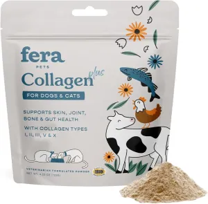 Fera Pet Organics Collagen Plus Cat & Dog Food Topper – Vet Created Support for Pet Joints, Skin, Bone & Immune System with Collagen   Vitamin C – Powder Supplement - 4.23oz