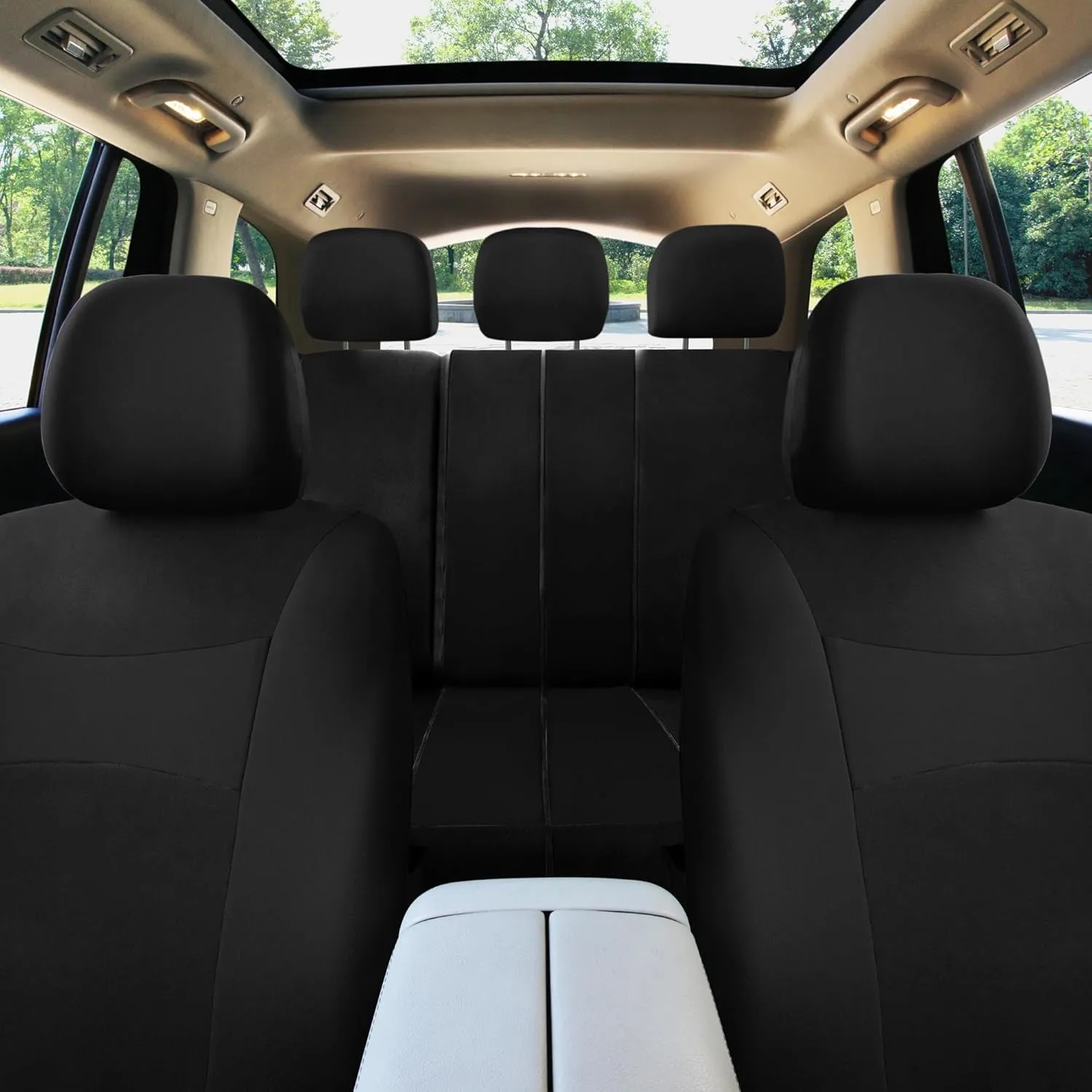 FH Group Full Set Cloth Car Seat Covers, Universal Fit Front and Split Bench Rear, Airbag Compatible, Washable for SUV, Sedan, Van - Black