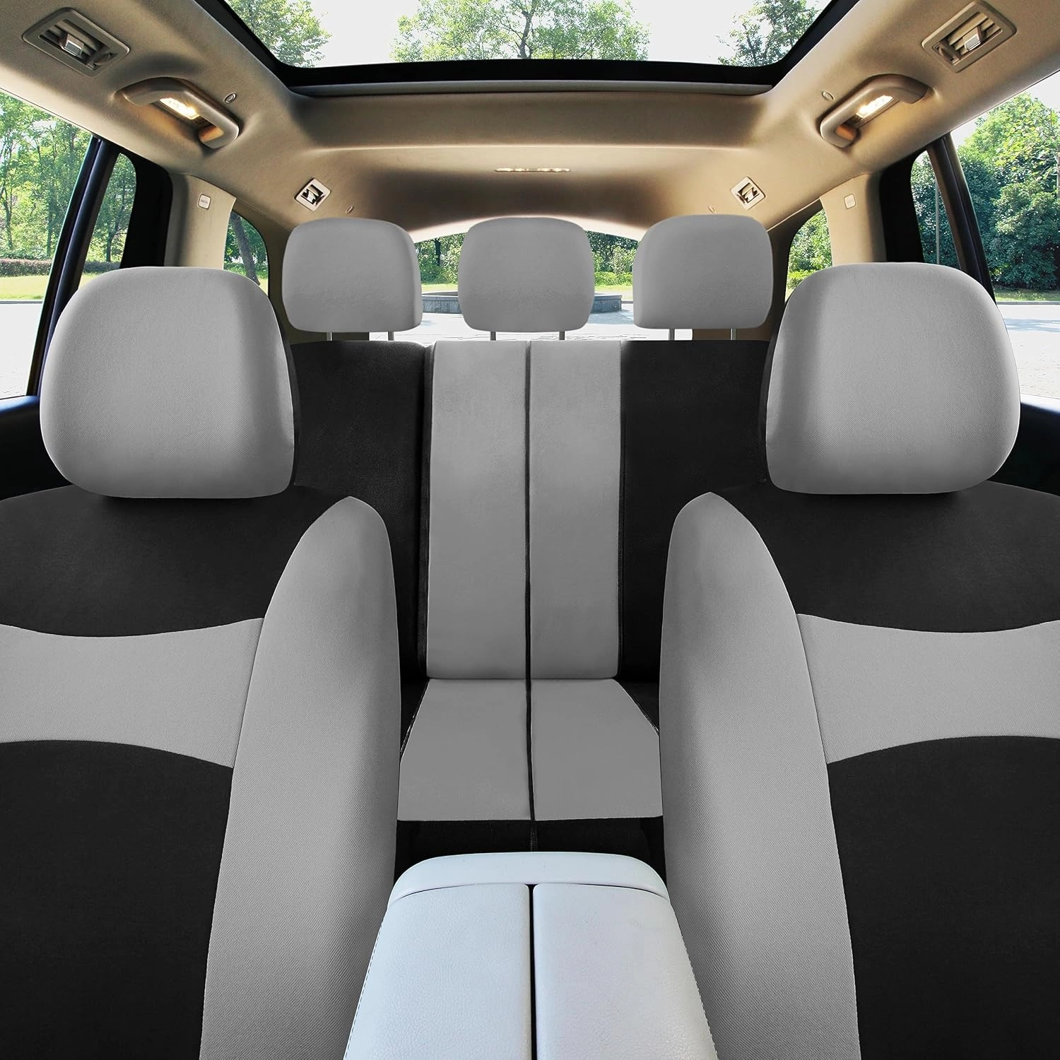 FH Group Car Seat Cover Light Breezy Gray Seat Cover Flat Foam Padding Cloth Full Set Automotive Seat Covers,Airbag Compatible & Split Rear Universal Fit Interior Accessories for Cars Trucks and SUV