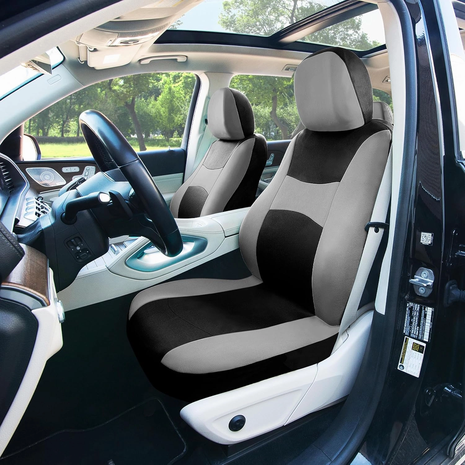 FH Group Car Seat Cover Light Breezy Gray Seat Cover Flat Foam Padding Cloth Full Set Automotive Seat Covers,Airbag Compatible & Split Rear Universal Fit Interior Accessories for Cars Trucks and SUV