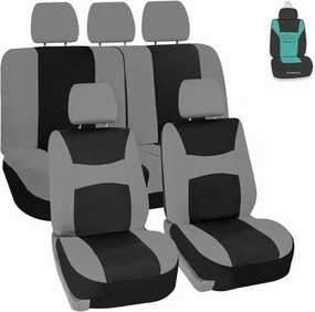 FH Group Car Seat Cover Light Breezy Gray Seat Cover Flat Foam Padding Cloth Full Set Automotive Seat Covers,Airbag Compatible & Split Rear Universal Fit Interior Accessories for Cars Trucks and SUV