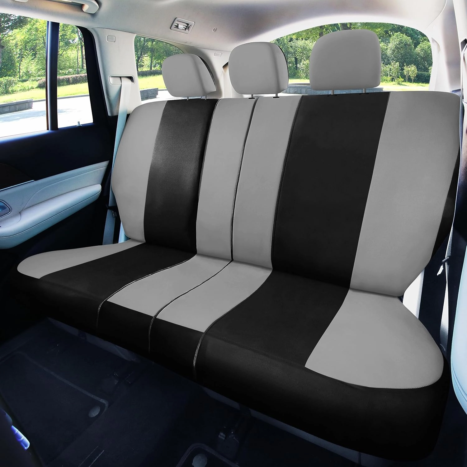 FH Group Car Seat Cover Light Breezy Gray Seat Cover Flat Foam Padding Cloth Full Set Automotive Seat Covers,Airbag Compatible & Split Rear Universal Fit Interior Accessories for Cars Trucks and SUV