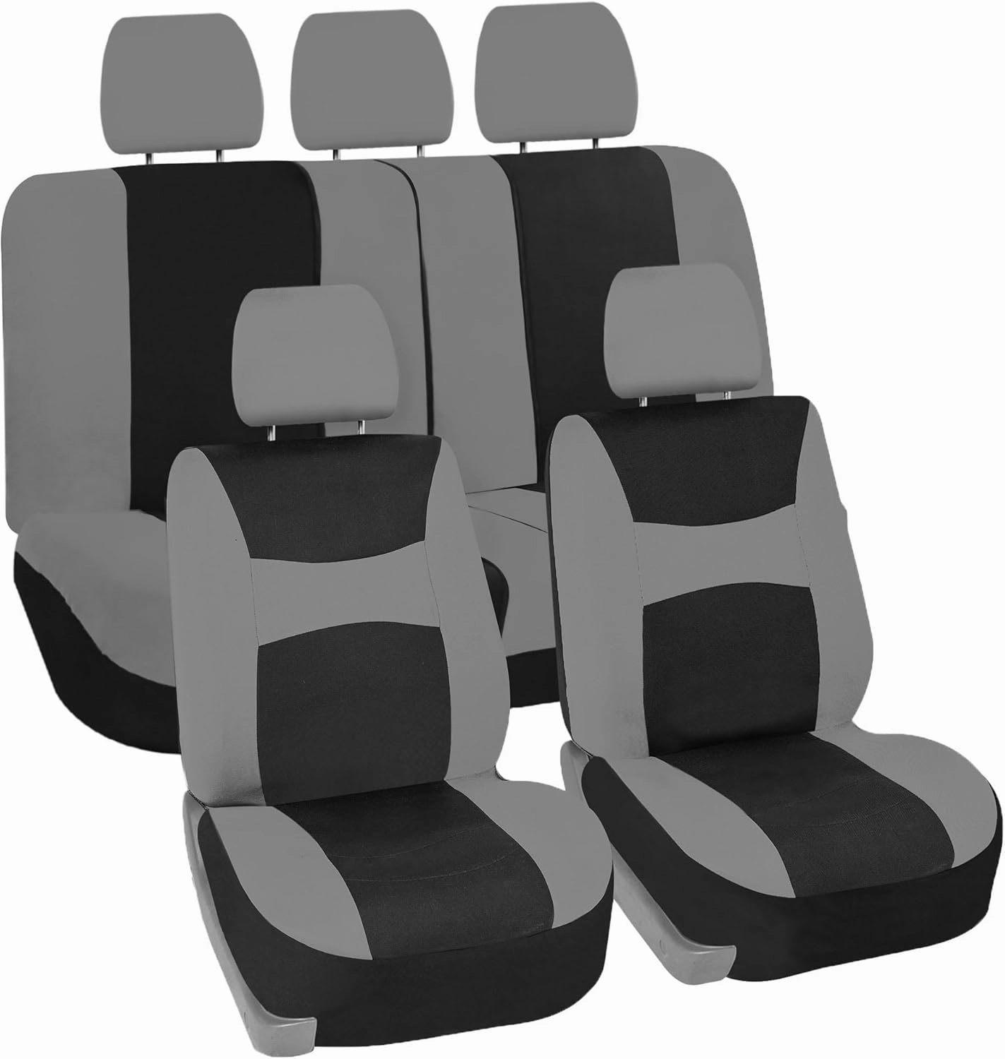 FH Group Car Seat Cover Light Breezy Gray Seat Cover Flat Foam Padding Cloth Full Set Automotive Seat Covers,Airbag Compatible & Split Rear Universal Fit Interior Accessories for Cars Trucks and SUV