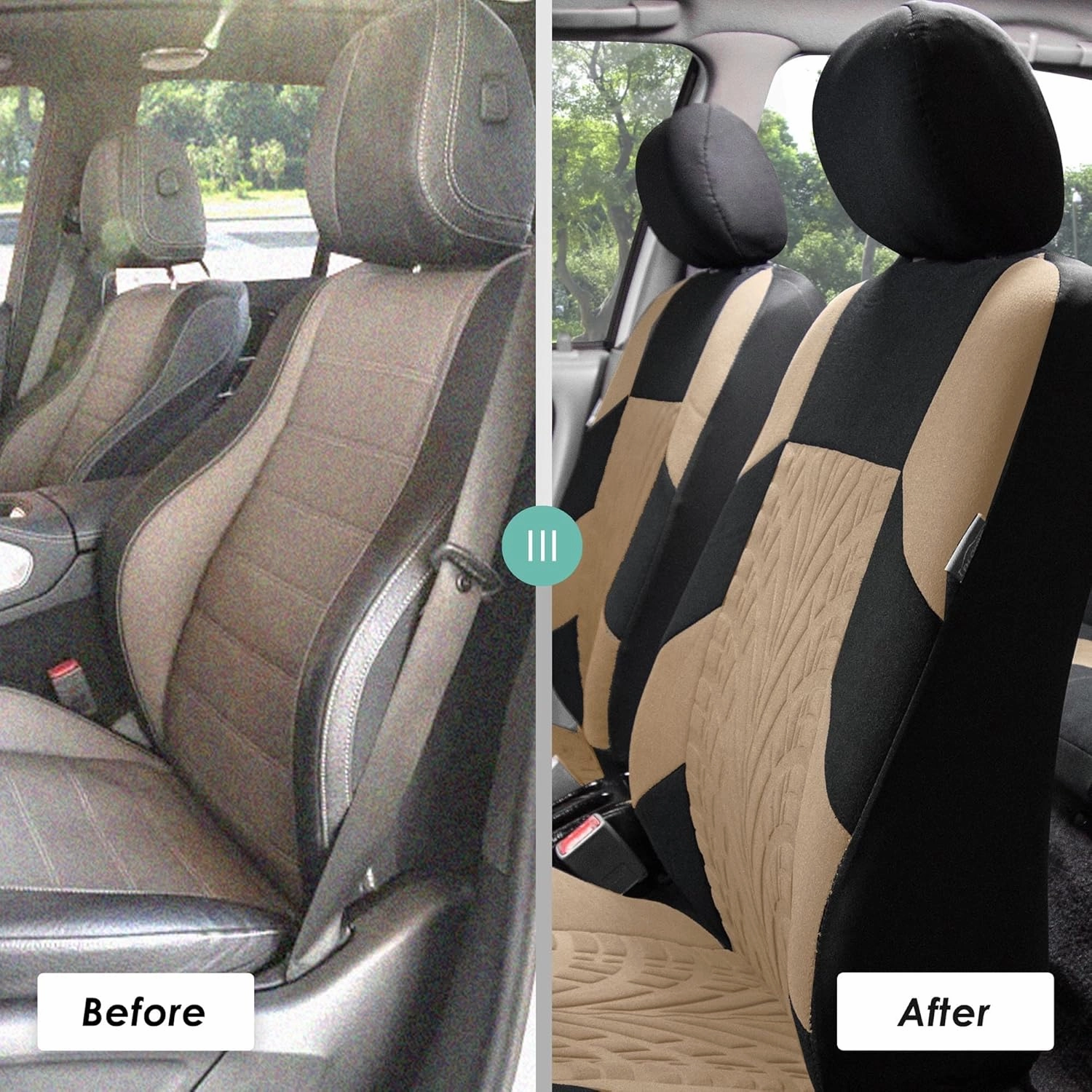 FH Group Car Seat Covers Full Set Premium Cloth - Universal Fit, Automotive, Low Back Front Washable Seat Covers, Airbag Compatible, Split Bench Rear Seat for SUV, Sedan Beige
