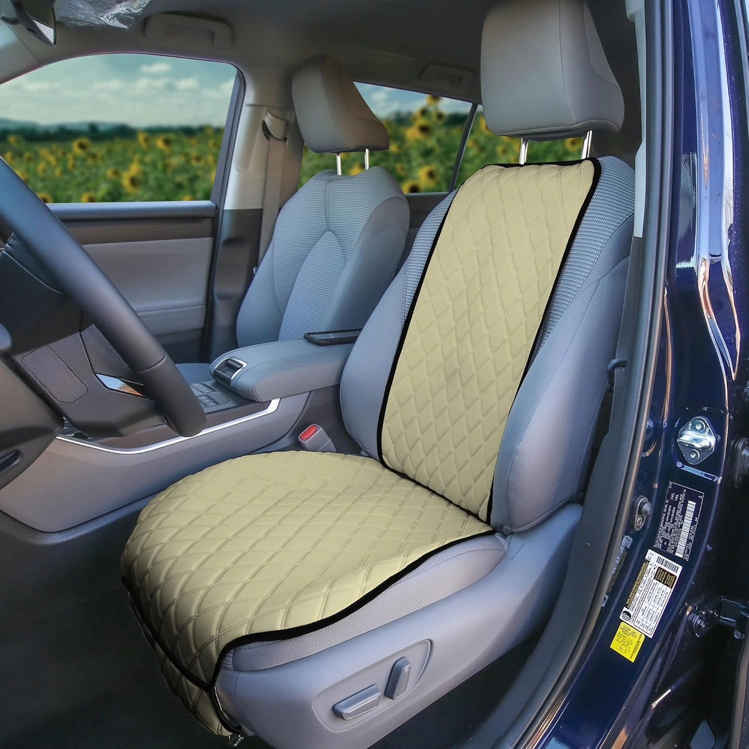 FH Group Car Seat Cushion Front Set Neosupreme Automotive Seat Cushions - Universal Fit, Car Seat Cushion With Front Pockets, Airbag Compatible Car Seat Cushions for SUV, Sedan, Van Beige