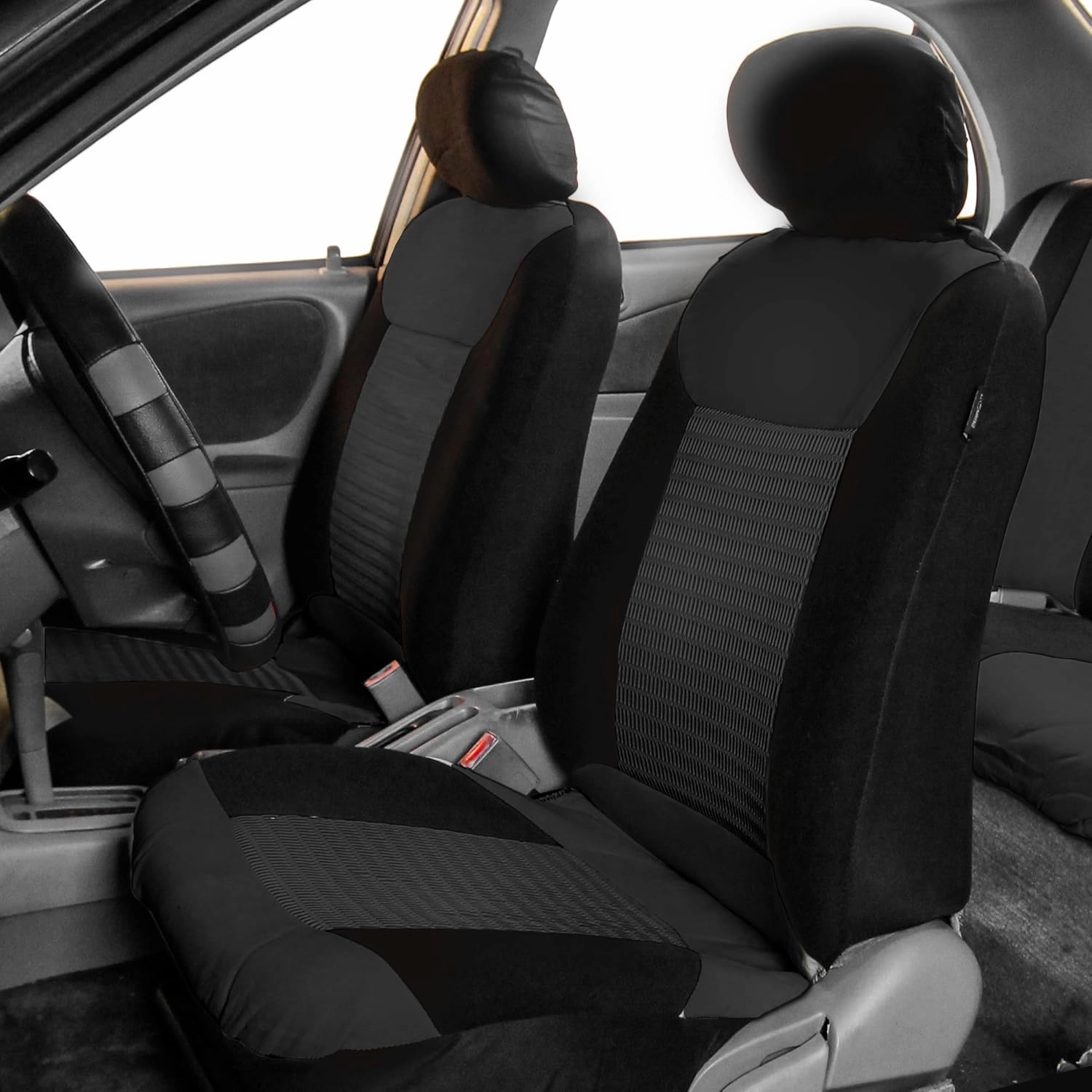FH Group Front Set 3D Air Mesh Car Seat Covers for Low Back Car Seats with Removable Headrest, Universal Fit, Airbag Compatible Seat Cover for SUV, Sedan Black