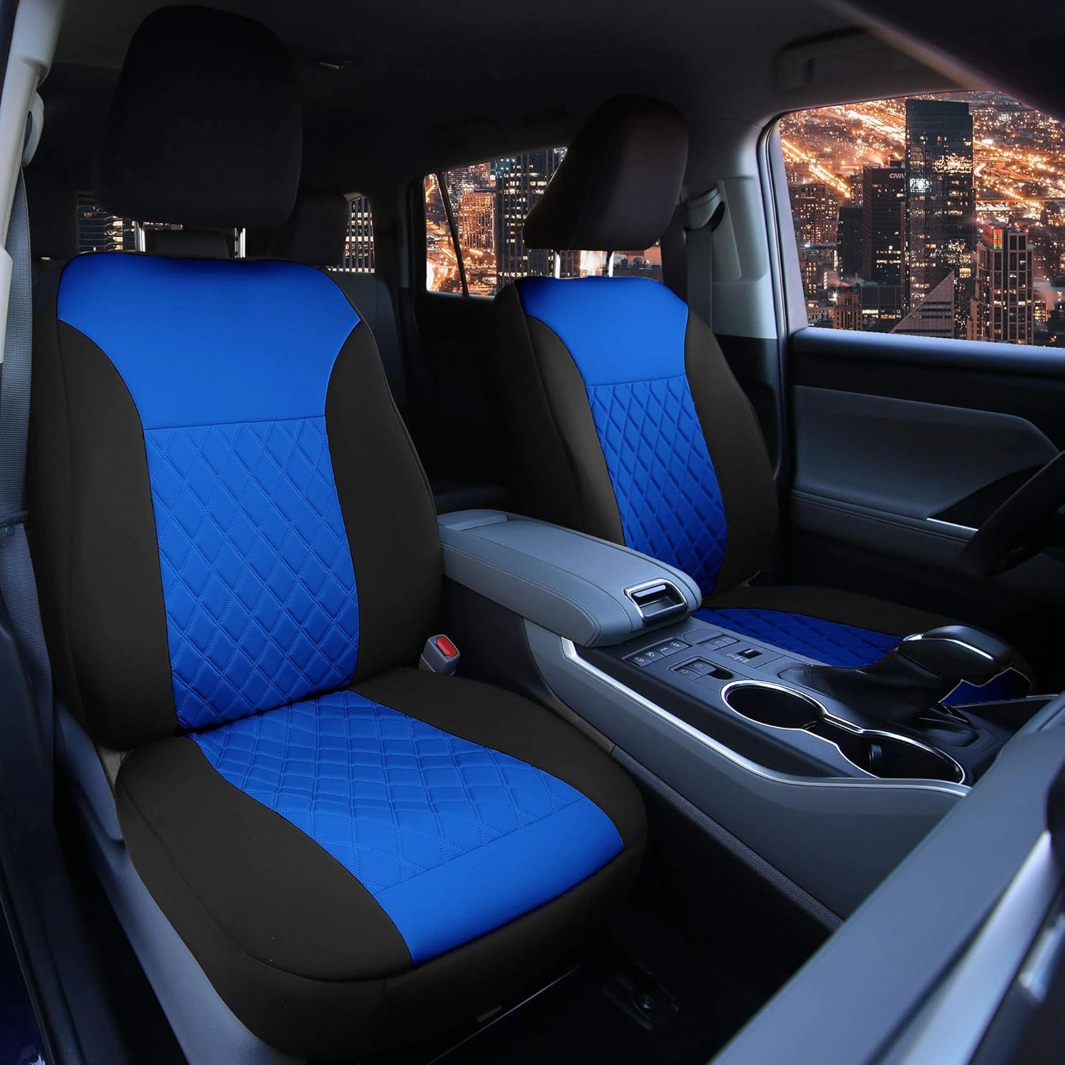FH Group Front Set Neoprene Car Seat Cover for Low Back Seats with Removable Headrest, Universal Fit, Airbag Compatible, Car Seat Cover for SUV, Van Blue