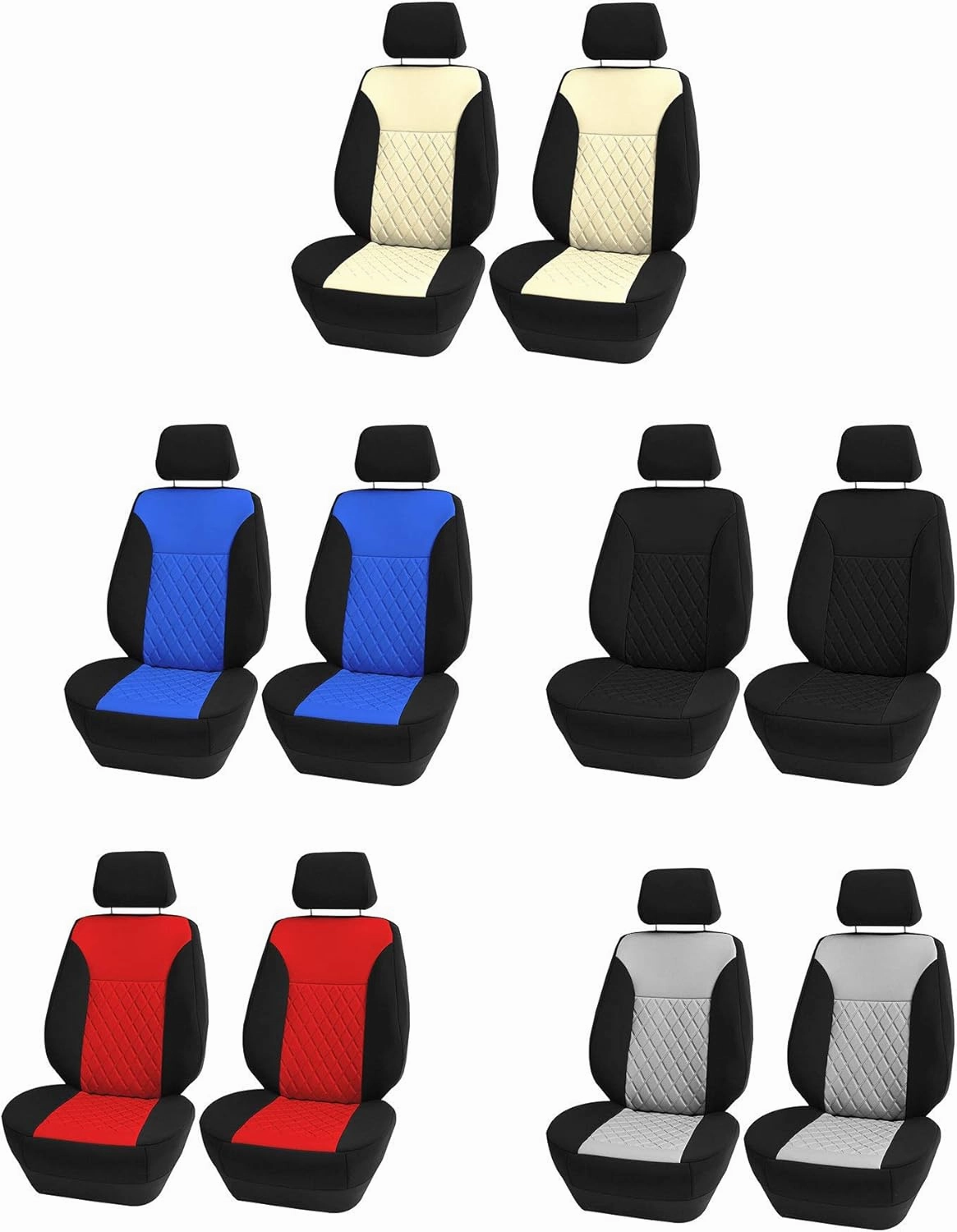 FH Group Front Set Neoprene Car Seat Cover for Low Back Seats with Removable Headrest, Universal Fit, Airbag Compatible, Car Seat Cover for SUV, Van Blue