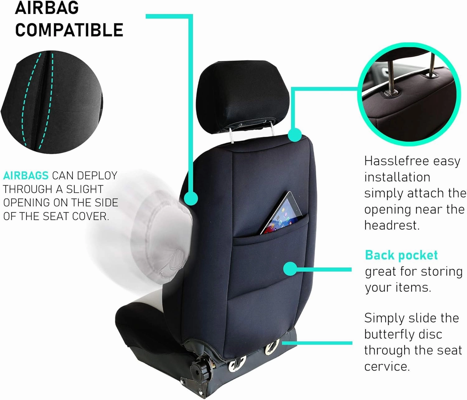 FH Group Front Set Neoprene Car Seat Cover for Low Back Seats with Removable Headrest, Universal Fit, Airbag Compatible, Car Seat Cover for SUV, Van Blue