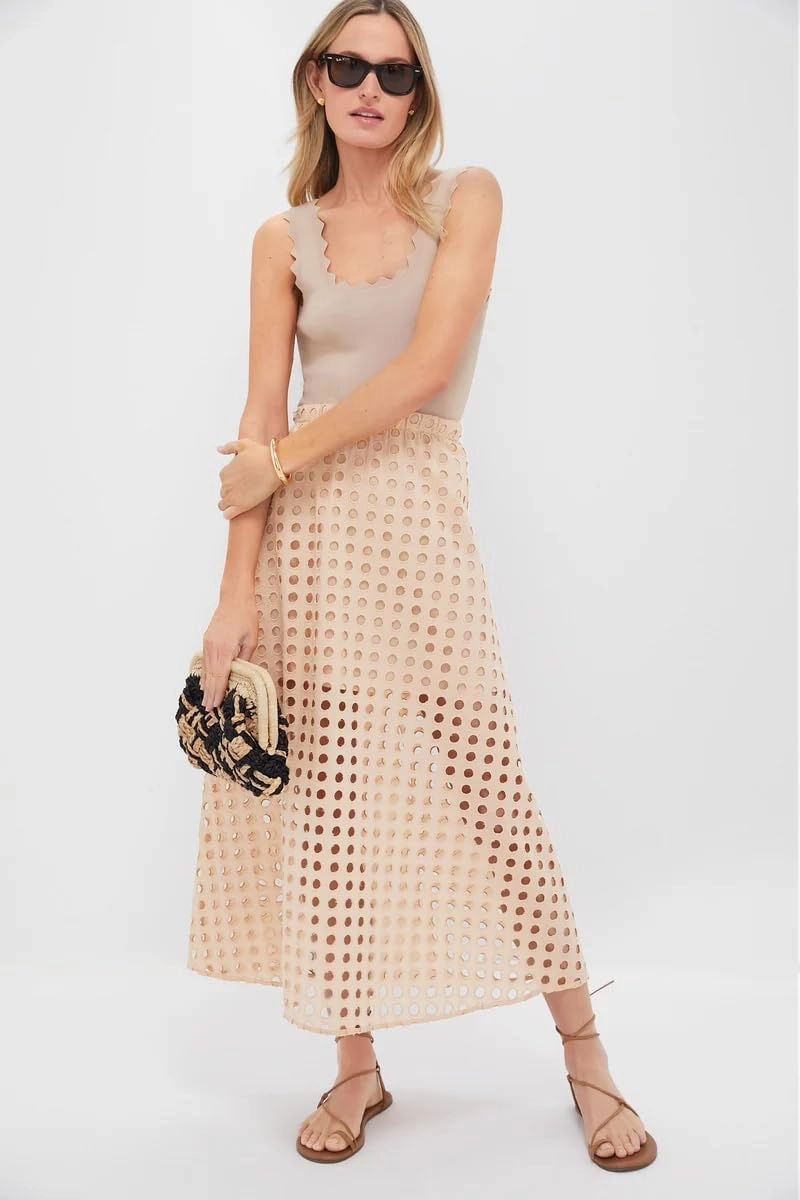 Fiona Jolin 2025 Women Summer Casual Eyelet Bohemian Maxi Skirt Beach Long Skirt with Mini Underneath